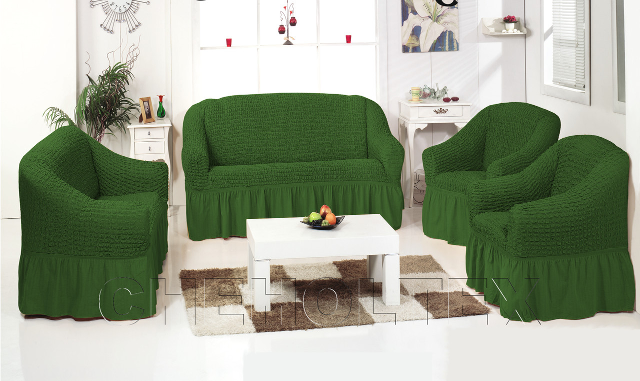 Чехол на 3-х местный диван, цвет зеленый — Чехлы-для-диванов.рф